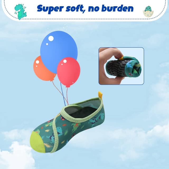Detalle de Kinder Badeschuhe/Wasserschuhe WateLves – rutschfeste Surfschuhe für Schwimmbad & Strand (23 Grüner Dinosaurier, EU 26/27)