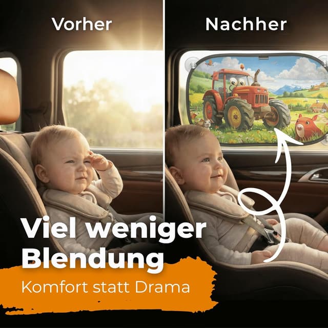 Detalle de CARAMAZ Sonnenschutz Auto Baby Opti-Dark „GSM100+“ mit UV-Schutz, Reach-zertifiziert – 2er Set mit Saugnapf (51×31 cm)