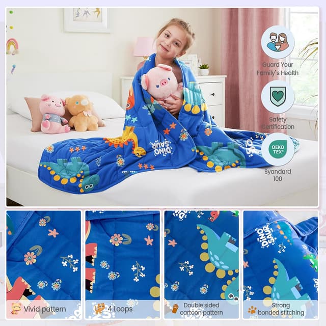 Detalle de HOSUKKO 5 lbs Blue Dinosaur Weighted Blanket (36 x 48 inches)