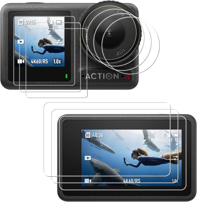 Detalle de Bigqin 3+3+3 Pack Screen & Lens Protector for DJI Osmo Action 4 (HD Clear Tempered Glass)