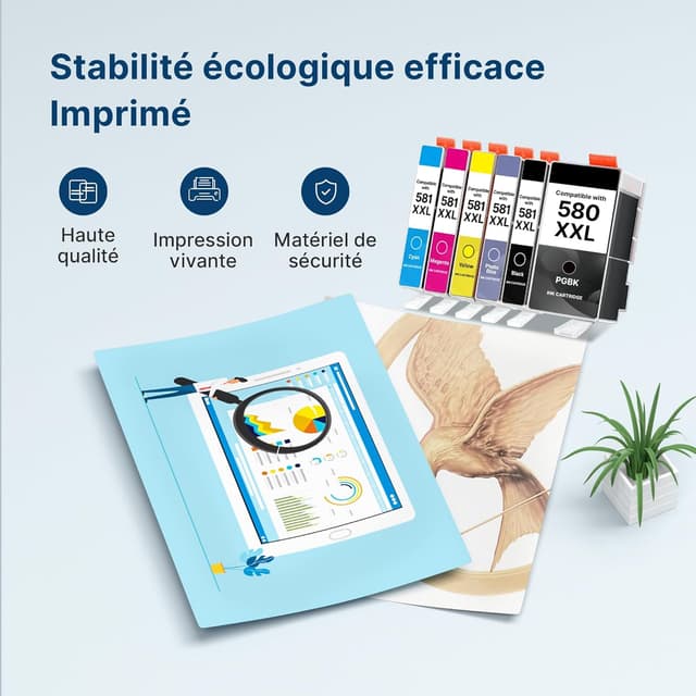 Detalle 2 de Pack de 6 cartouches Washope PGI-580 / CLI-581 XXL compatibles Canon pour Pixma (TS8250, TS8350, TS8151…)