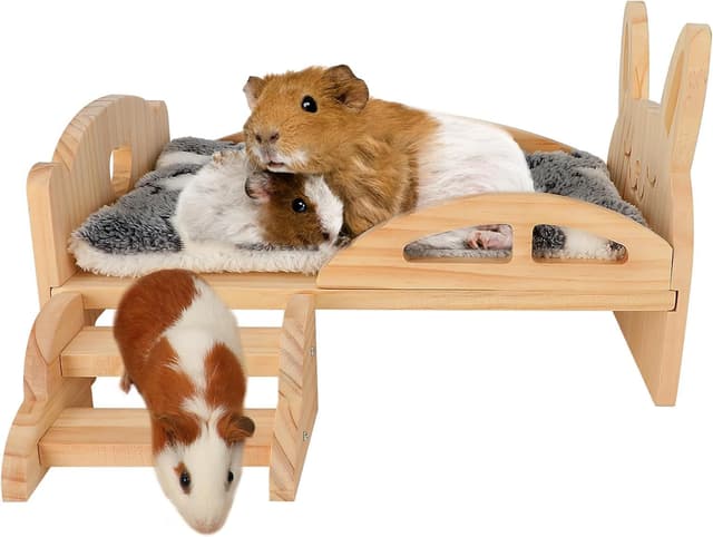 Imagen de HYLYUN Wooden Guinea Pig Bed with Stairs 🐹 en OfertitasTOP