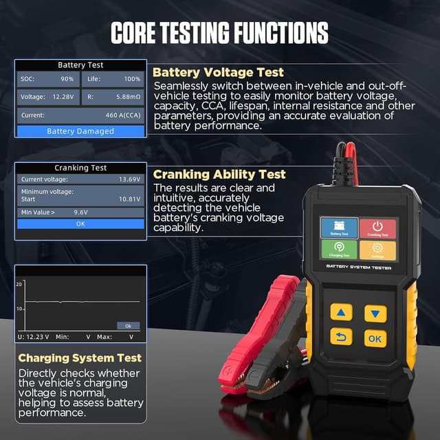 Detalle 2 de LUTIFIX BT360 tester batteria auto 12V/24V digitale per avviamento e carica