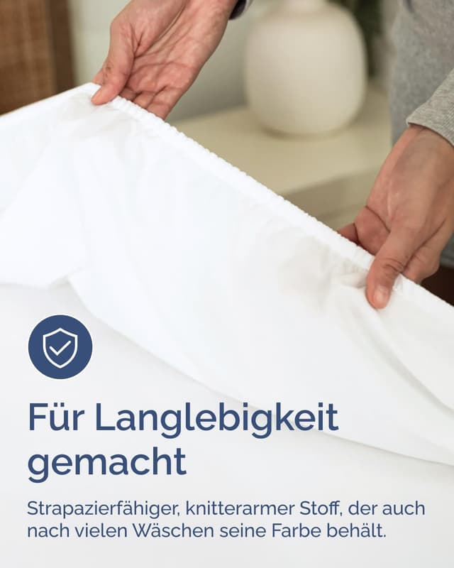 Detalle de CGK Unlimited Spannbettlaken 200x200 cm Weiß – extra tief für Matratzen & Boxspring bis 40 cm Höhe (16"), Mikrofaser, knitterarm