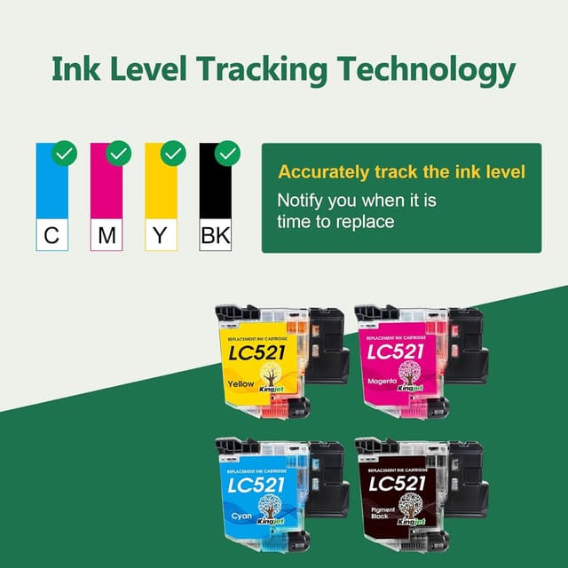 Detalle de KINGJET LC521 ink cartridges (LC-521) multipack for Brother DCP-J printers