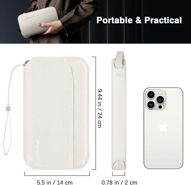 Thumbnail 5 de MoKo Family Passport Holder Travel Wallet (for 4/5 passports) with RFID blocking, wrist strap and storage for tickets, cards & cash – Beige