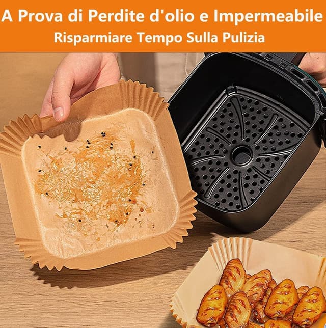 Detalle 2 de HONYAO fogli di carta forno antiaderente 20x20 cm per friggitrice ad aria XXL (5–8 L), 200 pezzi