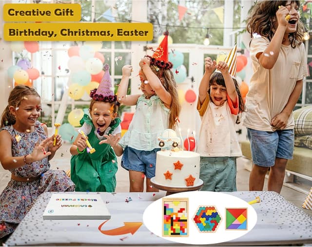 Detalle de EACHHAHA Montessori Spielzeug ab 4 Jahren: 3-in-1 Tangram & Hexagon-Puzzle aus Holz