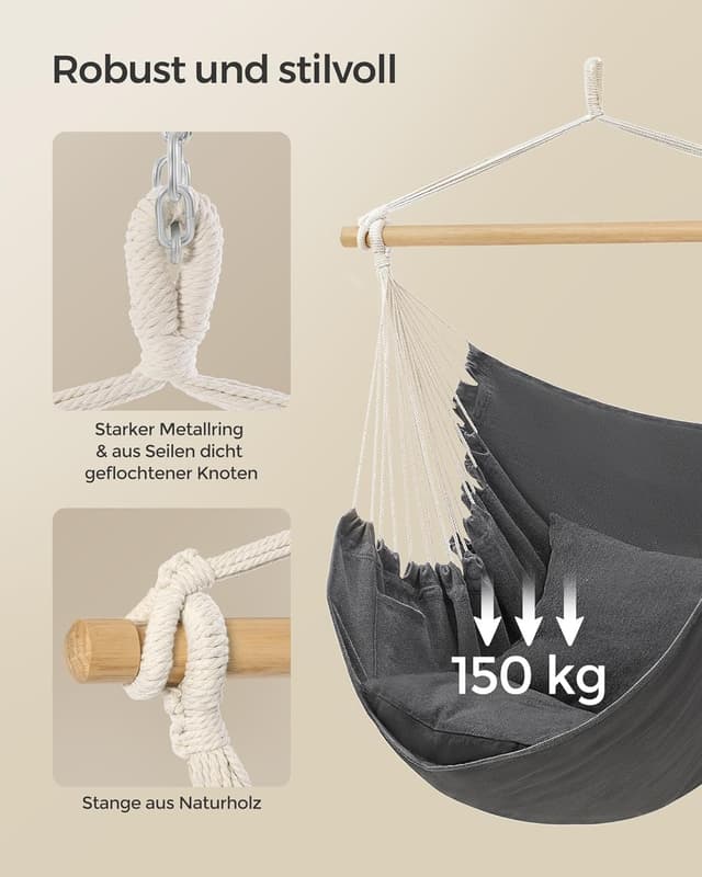 Thumbnail 3 de SONGMICS Hängesessel & Hängeschaukel mit 2 Kissen (GDC187G02) – bis 150 kg belastbar, anthrazitgrau