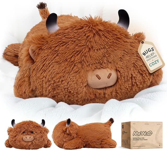 Detalle de Mewaii Cute Cow Plush Pillow – Kawaii Highland Cow Squishy Cuddle Pillow (13")