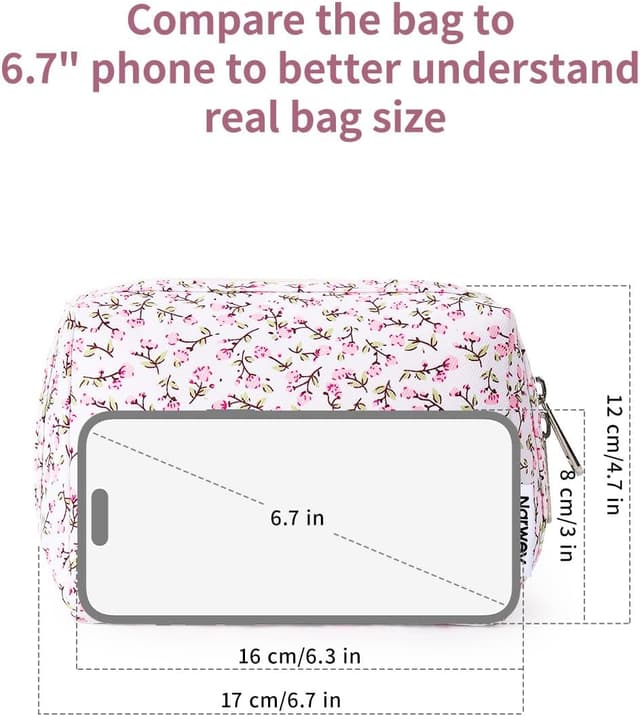 Detalle de Narwey Small Makeup Bag for Purse Travel – mini cosmetic pouch in Green Leaf