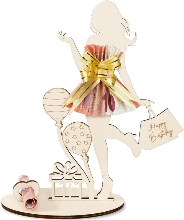 Detalle de Geldgeschenke Geburtstag Frau Mädchen – personalisierbares Holzschild „Happy Birthday“ als Geldgeschenk & Gästebuch