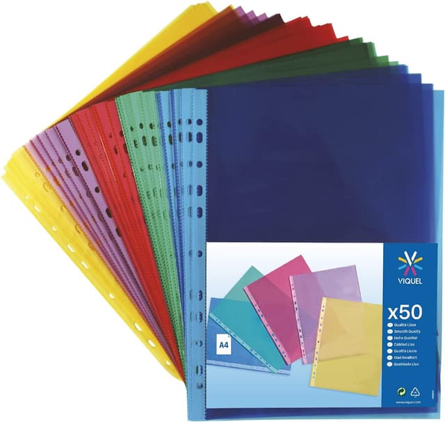 Detalle de Viquel 208254 Fundas perforadas A4 multicolor 50