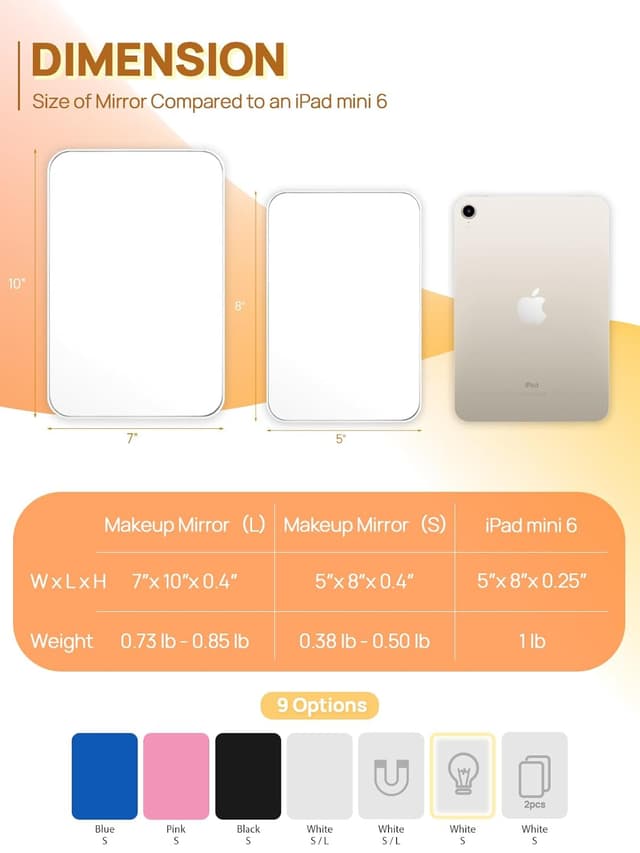 Detalle de OMIRO Desk Makeup Mirror (8 x 5 inches) with Foldable Stand, Hanging Hole, Portable Table Mirror in White