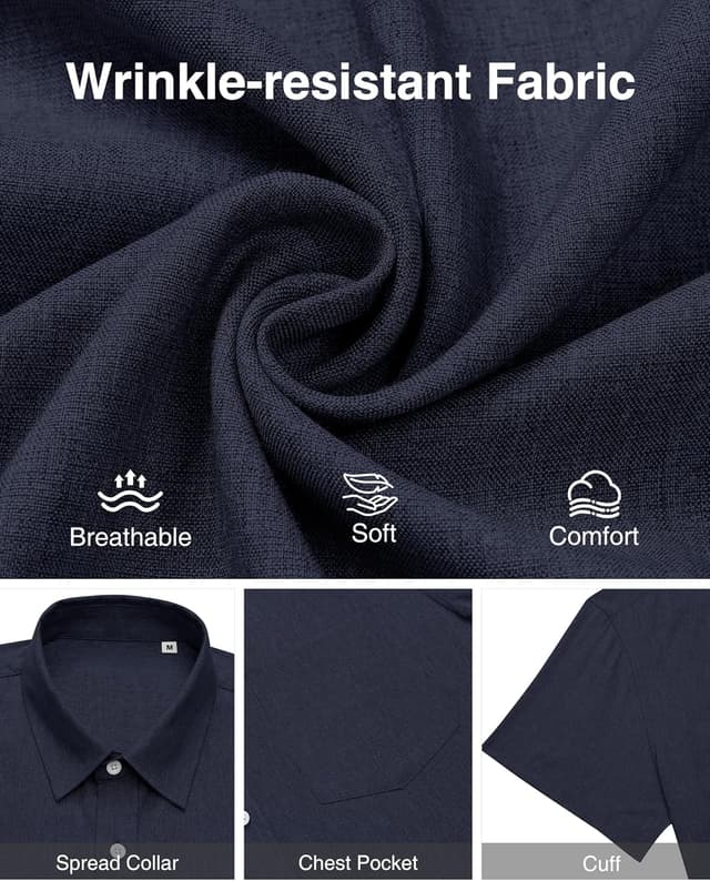 Detalle de J.VER Linen Short Sleeve Summer Shirt (Regular Fit) – casual button-down for beach and holidays