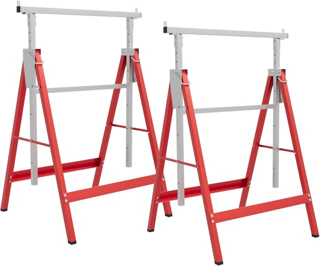 Detalle de HOMCOM Lot de 2 tréteaux Pliables télescopiques Hauteur réglable 80–130 cm Rouge