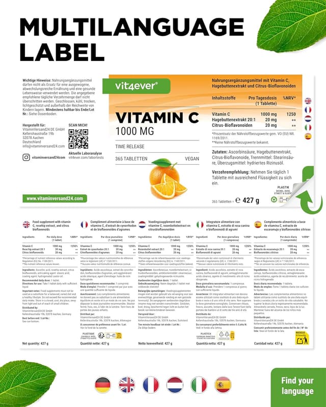 Thumbnail 5 de vit4ever Vitamin C 1000 mg Jahresvorrat