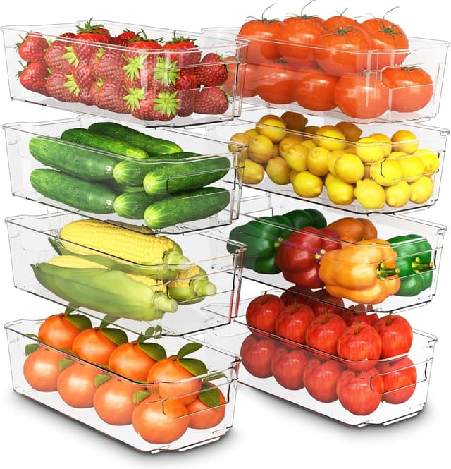 Detalle de KICHLY set di 8 cestini organizzatori trasparenti per dispensa (senza BPA)