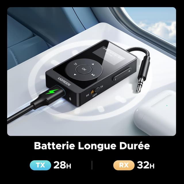 Detalle 1 de UGREEN Transmetteur Récepteur Bluetooth 5.3 2 en 1