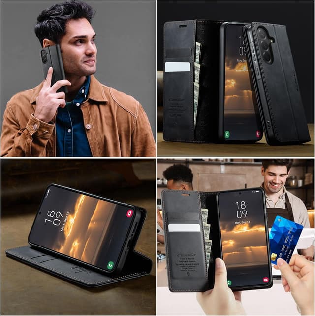 Thumbnail 6 de Lonjanfon Coque Samsung Galaxy A36 5G cuir PU premium avec blocage RFID, porte-cartes et support magnétique – Noir