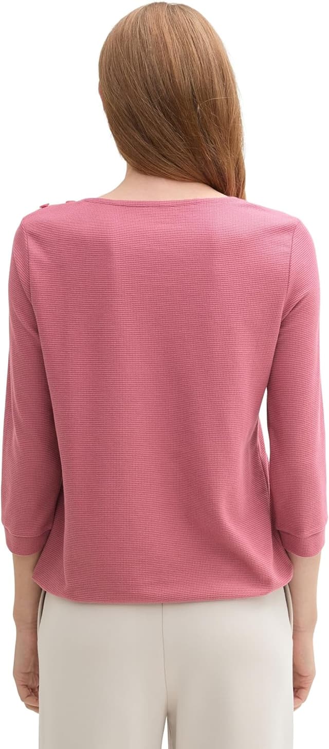 Detalle de TOM TAILOR Donna Structure T-Shirt 1024039: maglia a maniche lunghe con cordino al fondo