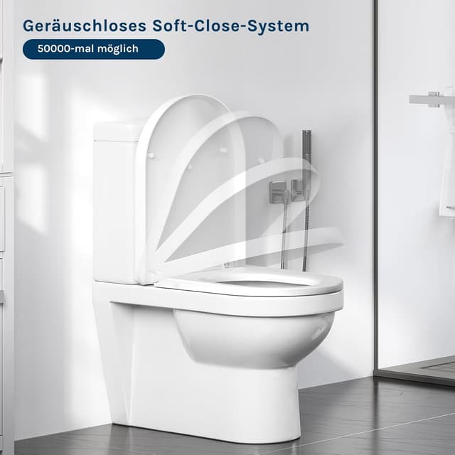 Detalle 2 de WOLTU Toilettendeckel WC-Sitz mit Soft-Close & Absenkautomatik (D-Form, Kunststoff, Fast Fix)