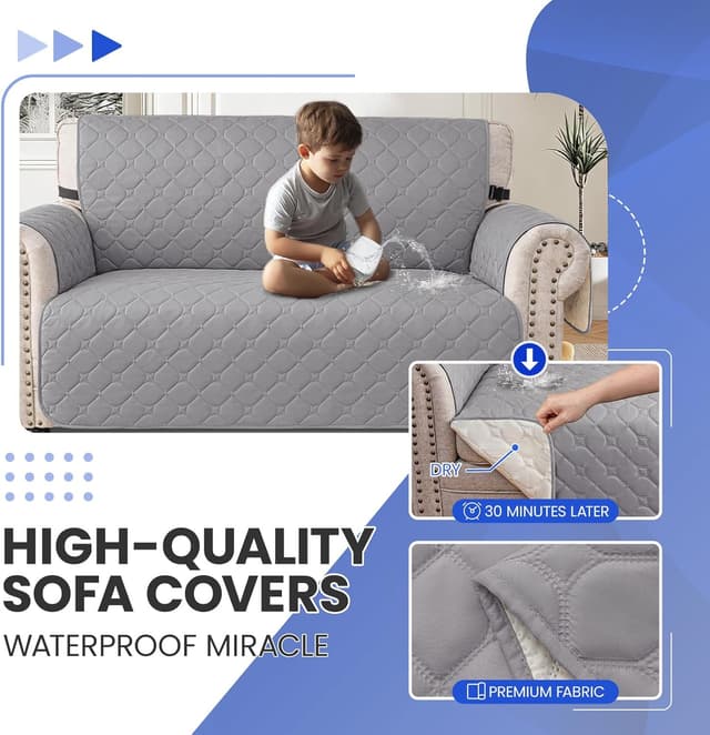 Detalle de Ystyle copripoltrona 1 posto impermeabile trapuntato grigio chiaro con braccioli e tasche