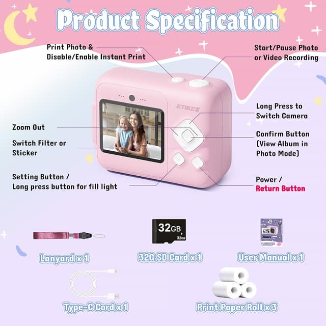 Detalle de Kids instant print camera 1080P