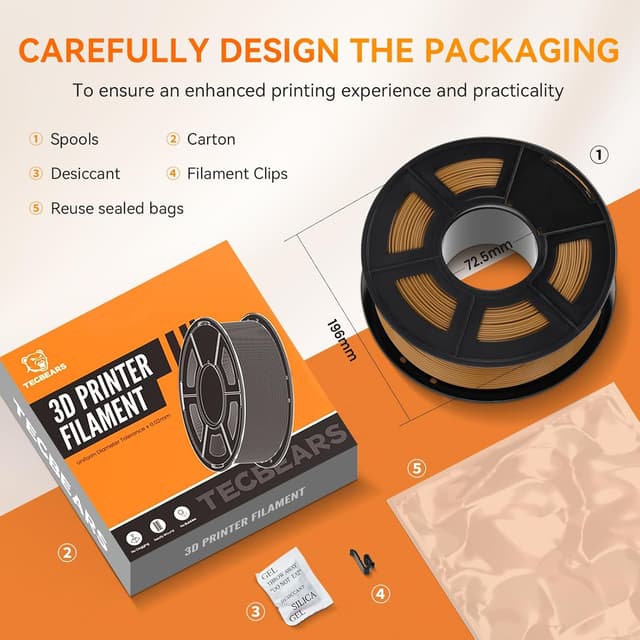 Detalle 2 de TECBEARS PLA Filament 1,75 mm in Weiß (1 kg) – präziser FDM-3D-Druck mit Vakuumverpackung