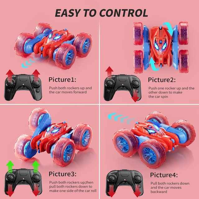 Detalle 2 de Spider Remote Control Car — 360° Stunt RC for Kids (4WD, LED Wheel Lights, 2.4GHz, USB-C Charging)