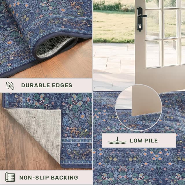 Thumbnail 3 de 5x7 Dark Navy Blue Vintage Floral Area Rug 🏡