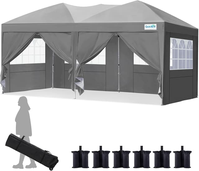 Detalle de Quictent 3x6m (10x20ft) pop up canopy gazebo with church window sidewalls – adjustable height event shelter (grey)