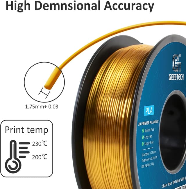 Thumbnail 3 de GEEETECH PLA Filament 1kg Silk Gold