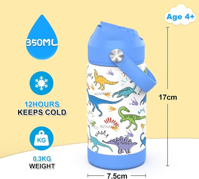 Detalle 2 de Ntswasd boys insulated water bottle with straw (350 ml) – stainless steel, leak proof for school