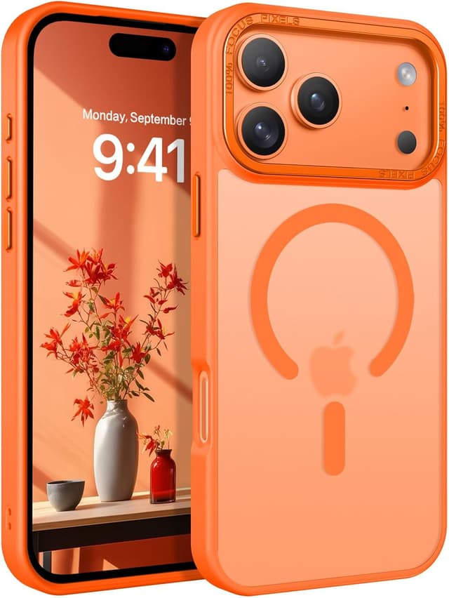 Detalle de YINLAI Hülle für iPhone 17 Pro Max 6,9 Zoll (2025) mit MagSafe-Kompatibilität – stoßfeste matte Schutzhülle (orange)