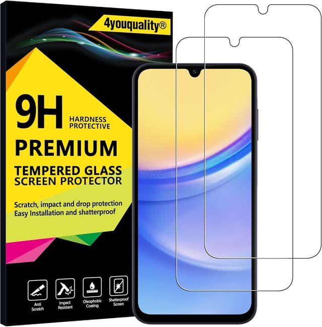 Detalle de 4youquality Tempered Glass Screen Protector for Samsung Galaxy A15 4G/5G (6.5-inch) – 9H, 2-Pack