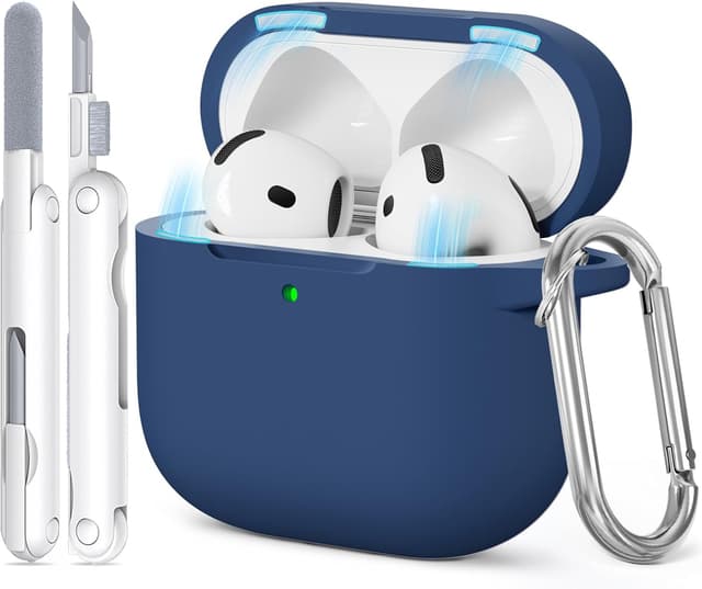 Detalle de TNSNK Coque en silicone pour AirPods 4 (2024) avec fermeture magnétique, kit de nettoyage et porte-clés – M-Blue