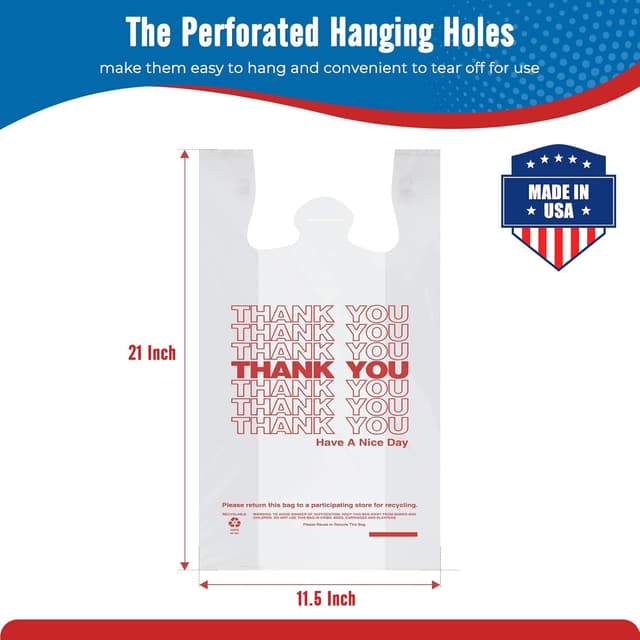 Detalle de Fuxury 1000 Count Thank You Plastic Bags (11.5" x 6.5" x 21") — White T-Shirt, Grocery & Take-Out Bags