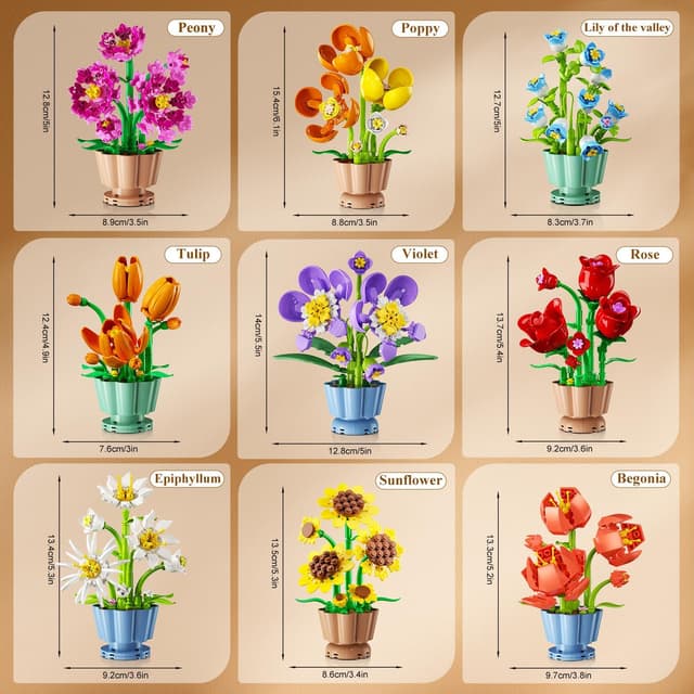 Thumbnail 6 de CUBIMANA 9 Blumen Bausatz „Botanicals Collection“ (3,6 mm Mini-Steine, 1.362 Teile) – für Deko & kreatives Bauen