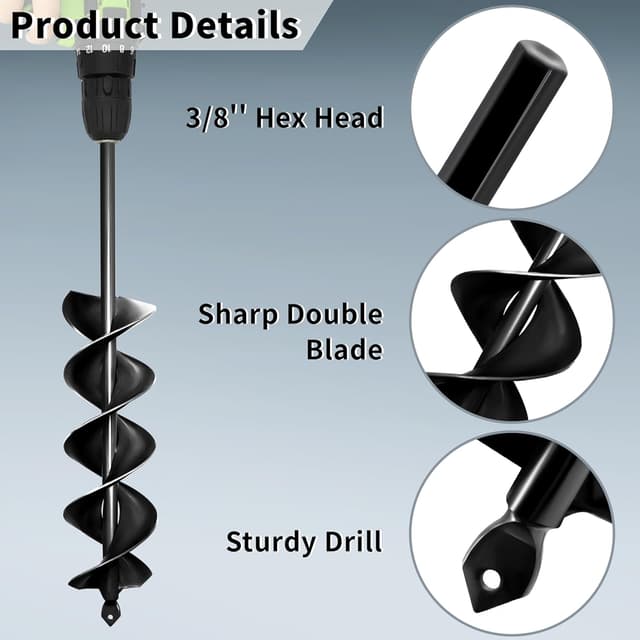 Detalle 2 de 8x42cm Black Twin Auger Drill Bit (Double Spiral) for Fast Planting & Post Holes