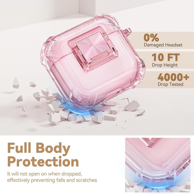Thumbnail 6 de Wowwat AirPods 4 Case with Safety Lock, Clear Soft TPU Cover + Keychain & Cleaning Kit (Clear Pink)