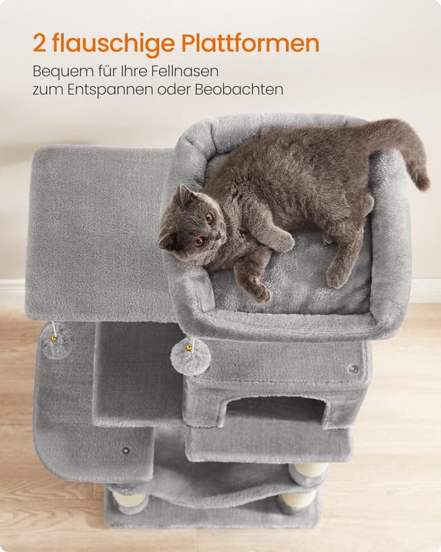 Detalle de Feandrea Kratzbaum PCT261W01 (112 cm) mit 4 Kratzsäulen, 2 Plattformen und Hängematte