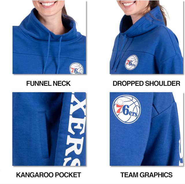 Detalle de Ultra Game Women’s NBA Official Fleece Hoodie Pullover (Funnel Neck) Sweatshirt