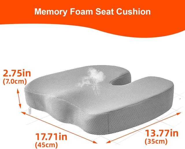 Detalle de inaepeak Memory Foam Seat Cushion for Office Chair (Gray) for Tailbone & Coccyx Comfort