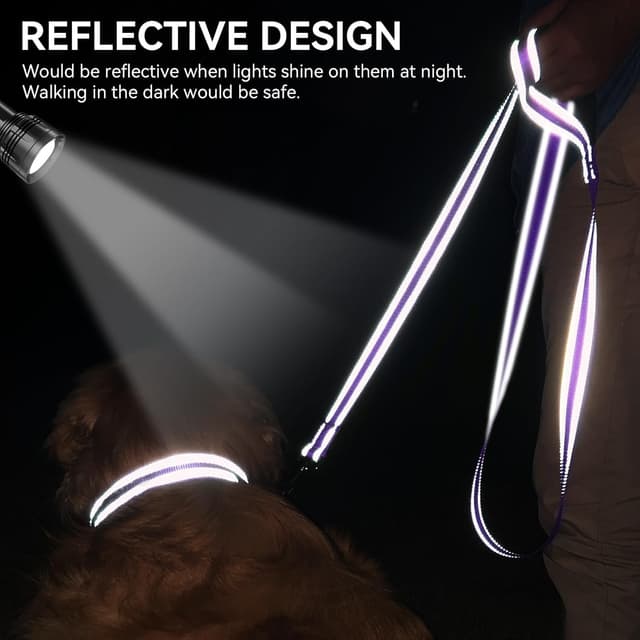 Detalle de Joytale Padded Handle Dog Lead (Double-Sided Reflective Nylon) with 360° Clasp, Purple, 1.2m × 2cm