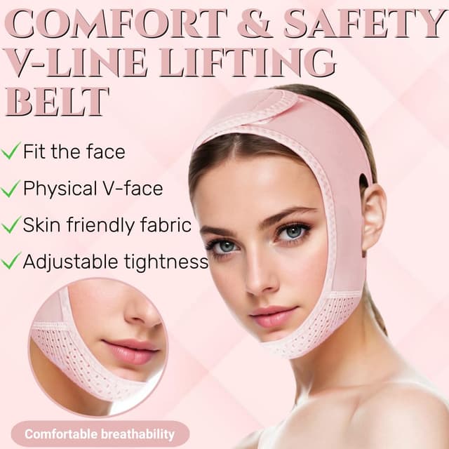 Detalle de ROWMATE V Line Lifting Mask Chin Strap (Medium) for Sleeping — Light Pink