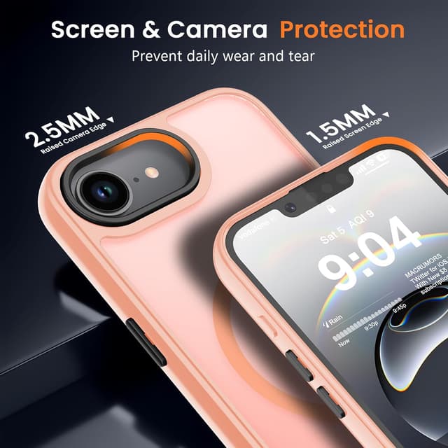 Detalle de BPOASE iPhone 16E / iPhone 17E Case with Tempered Glass Screen Protector (MagSafe-Compatible) - Ultra Slim Matte Pink