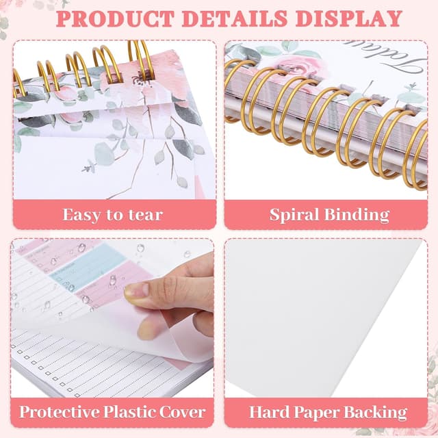 Detalle de 2 Pack Undated To Do List Notepad (A5 Spiral) – 208 Pages Double-Sided Planner for Work, Study & Personal