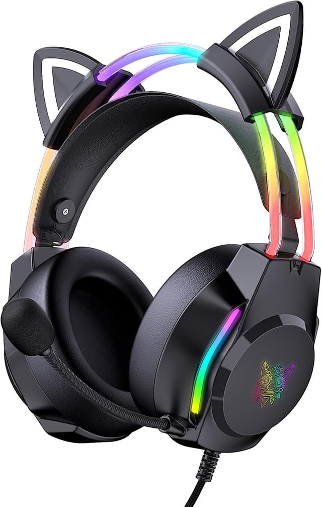 Detalle de ONITOON gaming headset with removable cat ears, RGB backlight & microphone for PC, PS4/PS5, Switch and more