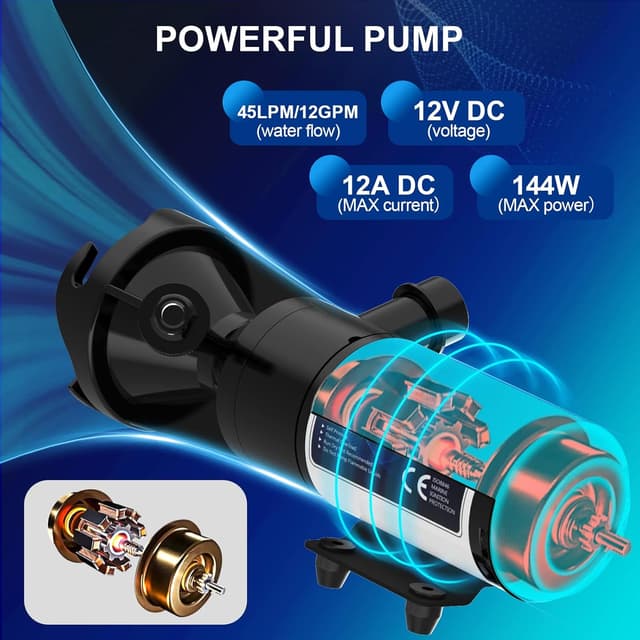 Thumbnail 6 de RV Macerator Pump 12V 12GPM Self-Priming Waste Water Pump (Quick Release, 10FT Tubing)
